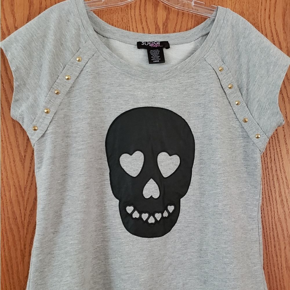 NWOT Sugar Rush Black Gray Sugar Skull T-Shirt L